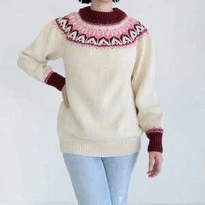 Cozy Cream and Burgundy Knit Sweater